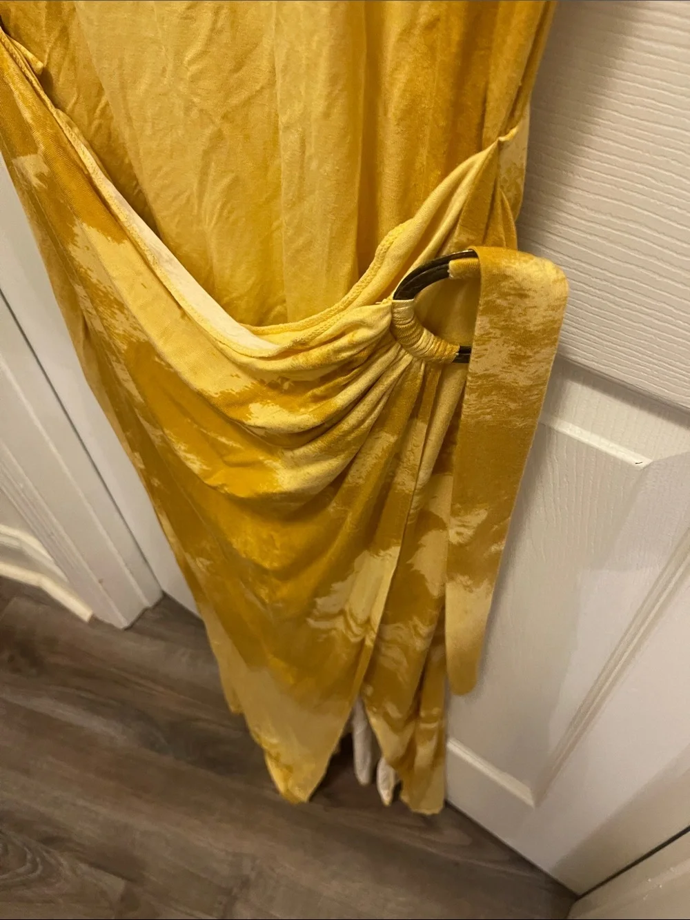 Free People Mustard Yellow Tie-Dye Maxi Dress with Side Drape